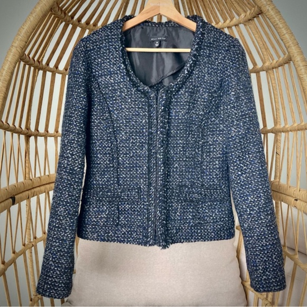 Willi Smith Tweed Jacket Blazer Black Blue White Wool Blend Size M